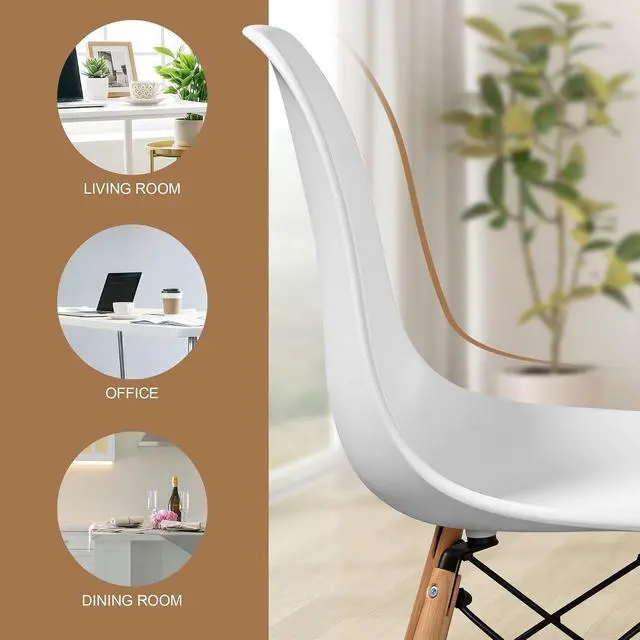 Alt view image 4 of 7 - SUPER DEAL Modern Dining Chairs Set of 4 Plastic DSW Shell Lounge Chair Mid Century Side Chairs with Solid Wood Legs for Living Room, Kitchen, Dinning Room, Bedroom, White