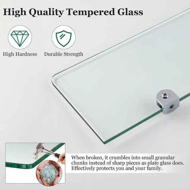 Alt view image 7 of 7 - SAYAYO Glass Floating Shelves for Wall, Tempered Glass Shelves for Bathroom