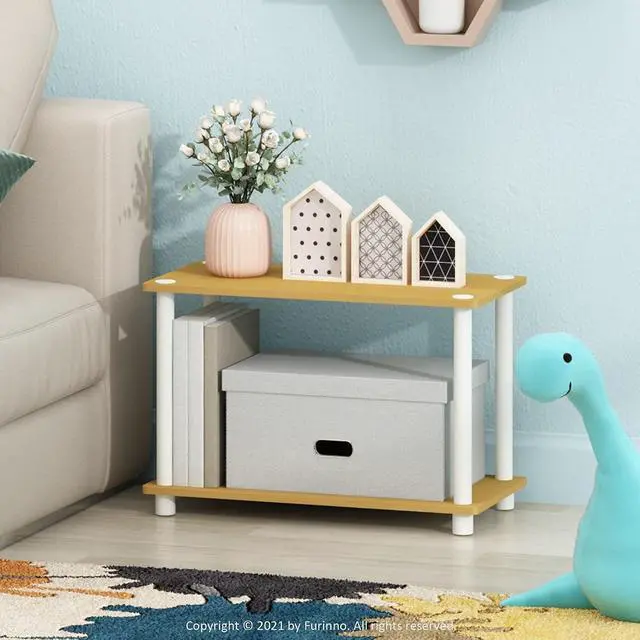 Alt view image 2 of 6 - Furinno Turn-N-Tube 2-Tier Shelves/End Tables Set, 2-Pack, Beech/White