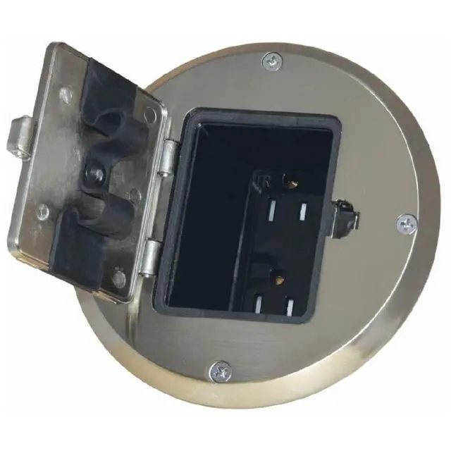 Alt view image 2 of 7 - RACO 1-Gang Floor Box Kit, Recessed Duplex 15A TR Device, Steel Box, Nickel