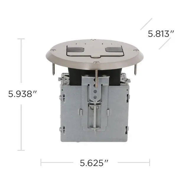 Alt view image 3 of 7 - RACO 1-Gang Floor Box Kit, Recessed Duplex 15A TR Device, Steel Box, Nickel