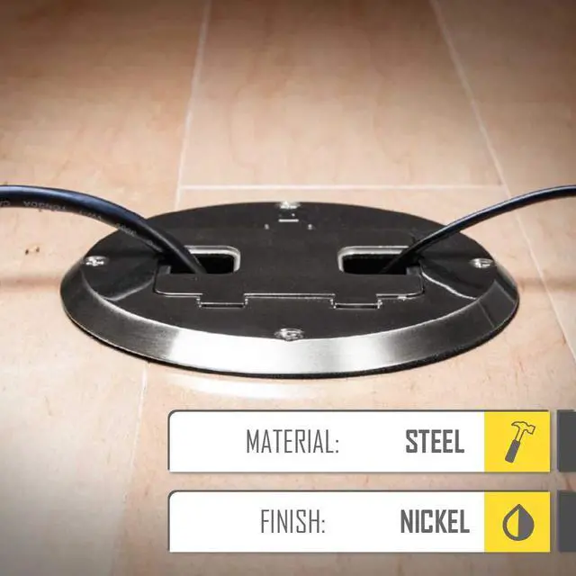 Alt view image 5 of 7 - RACO 1-Gang Floor Box Kit, Recessed Duplex 15A TR Device, Steel Box, Nickel