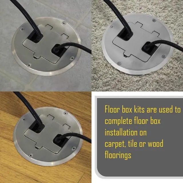 Alt view image 6 of 7 - RACO 1-Gang Floor Box Kit, Recessed Duplex 15A TR Device, Steel Box, Nickel