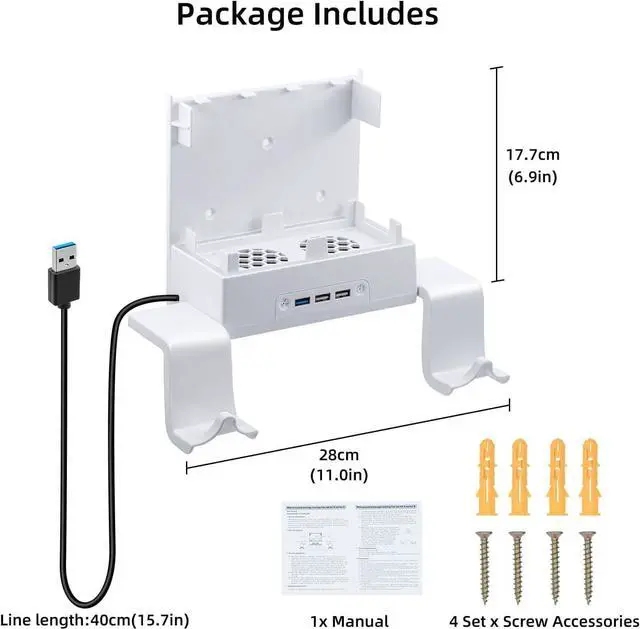 Alt view image 7 of 7 - Mcbazel Wall Mount for Xbox Series S, Wall Mount Kit Accessories with Dual Cooling Fans & RGB Light, 3-Speed Adjustable Stand, Extra USB Ports, 2 Controller Holder for Xbox Series S Console - White