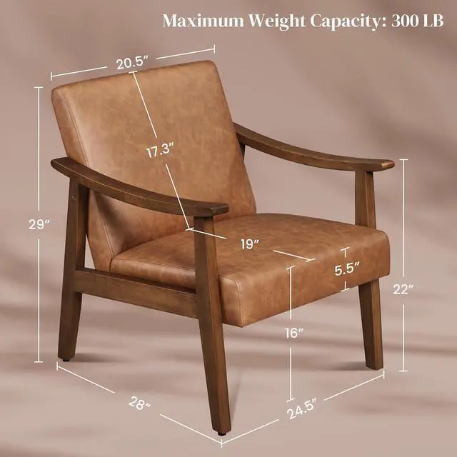 Alt view image 3 of 7 - Yaheetech Accent Chair, Mid-Century Armchair with High Back Brown