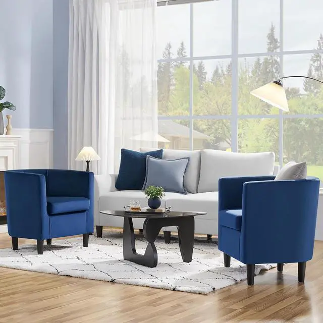 Alt view image 2 of 7 - Yaheetech Barrel Accent Chairs Set of 2, Modern Armchairs, Blue