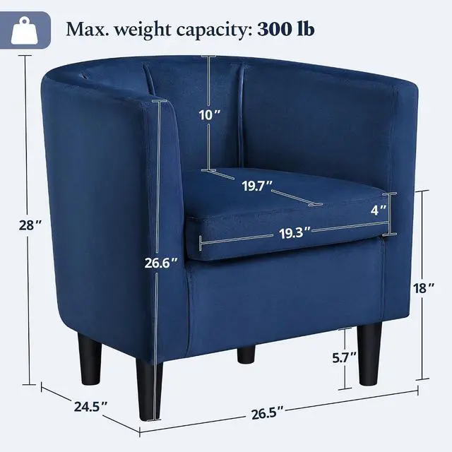 Alt view image 3 of 7 - Yaheetech Barrel Accent Chairs Set of 2, Modern Armchairs, Blue