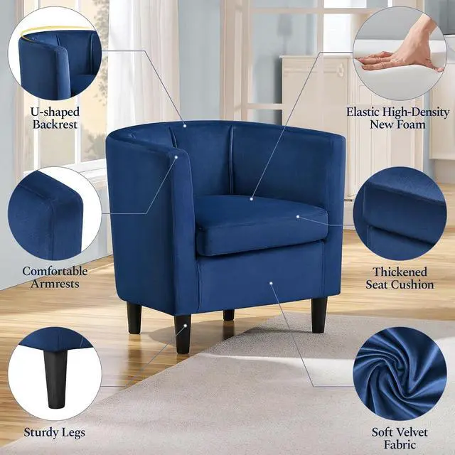 Alt view image 5 of 7 - Yaheetech Barrel Accent Chairs Set of 2, Modern Armchairs, Blue