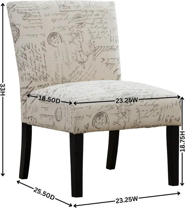 Alt view image 3 of 7 - Roundhill Furniture Botticelli Fabric Armless Contemporary Accent Chair, Script Print