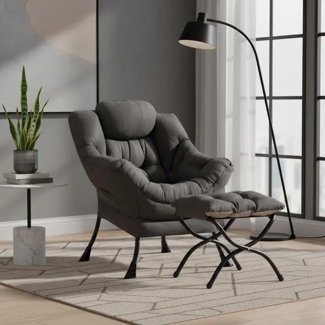 Alt view image 5 of 7 - Modern Lazy Chair with Ottoman Lounge Accent Reading Chair for Living Room