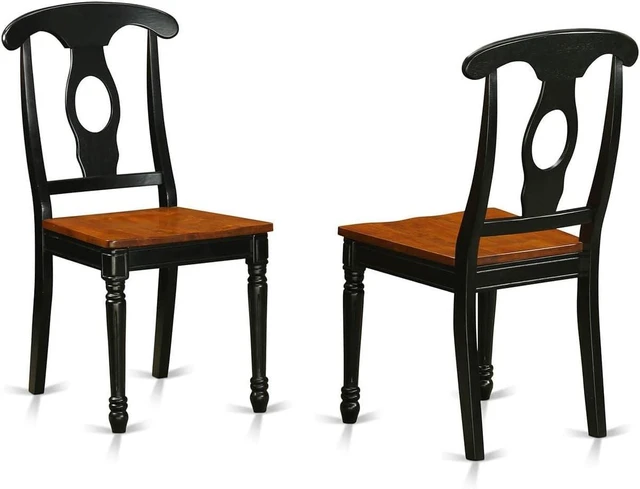 Main image of East West Furniture KEC-BLK-W Kenley Kitchen Dining Chairs - Napoleon Back Solid Wood Seat Chairs, Set of 2, Black & Cherry