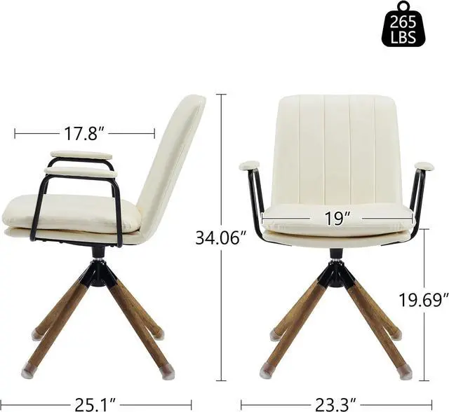 Alt view image 2 of 7 - Art Leon Mid Century Swivel Accent Chair No Wheels, Faux Leather, White