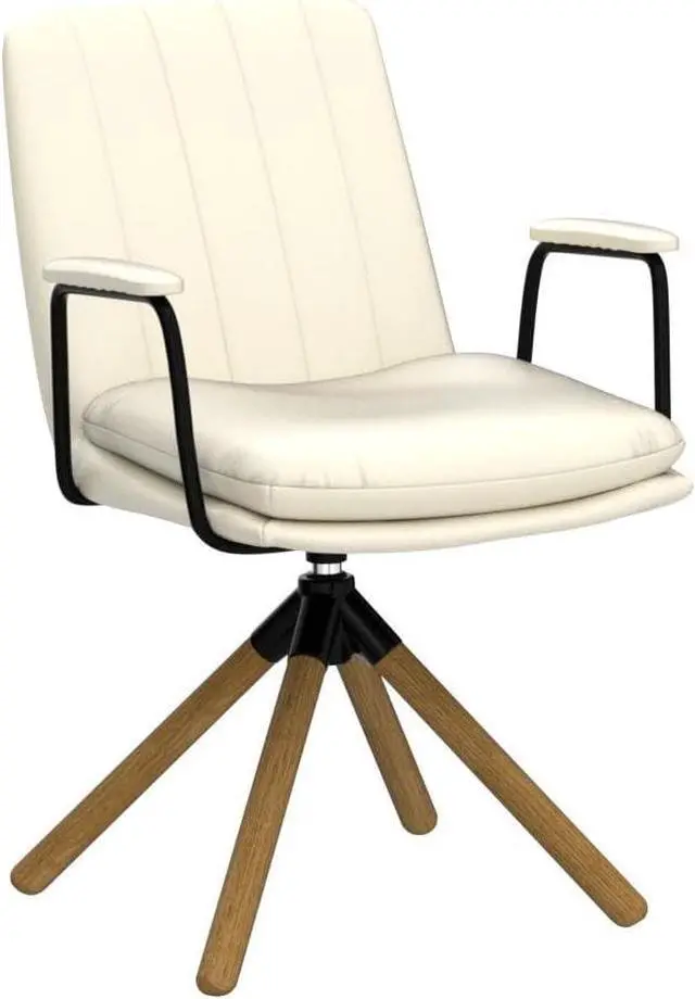Alt view image 4 of 7 - Art Leon Mid Century Swivel Accent Chair No Wheels, Faux Leather, White