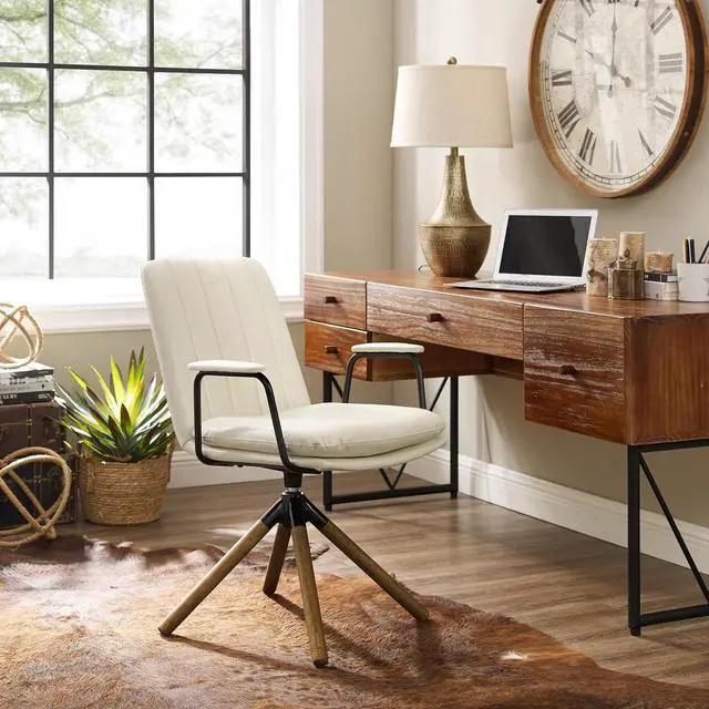 Alt view image 6 of 7 - Art Leon Mid Century Swivel Accent Chair No Wheels, Faux Leather, White