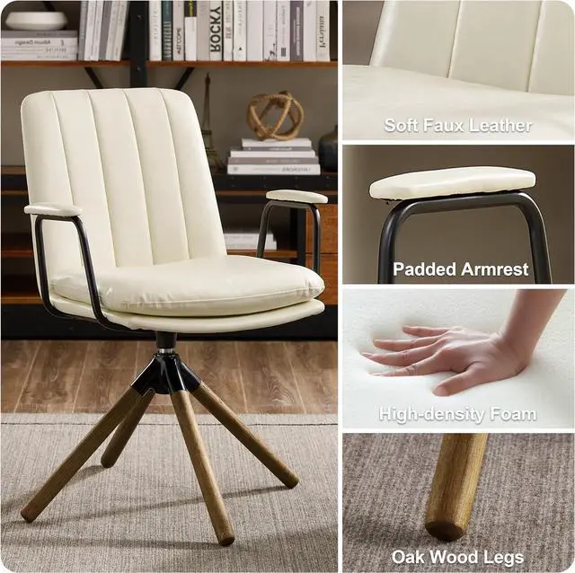 Alt view image 5 of 7 - Art Leon Mid Century Swivel Accent Chair No Wheels, Faux Leather, White