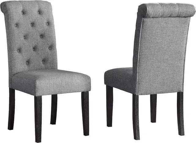 Main image of Roundhill Furniture Leviton Solid Wood Tufted Dining Chair, Set of 2, Gray