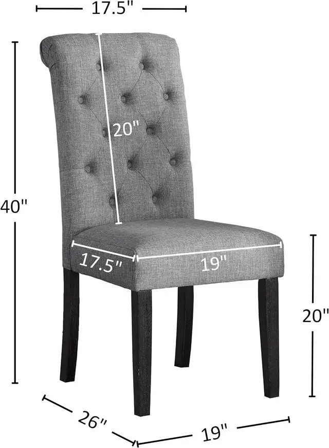 Alt view image 3 of 6 - Roundhill Furniture Leviton Solid Wood Tufted Dining Chair, Set of 2, Gray