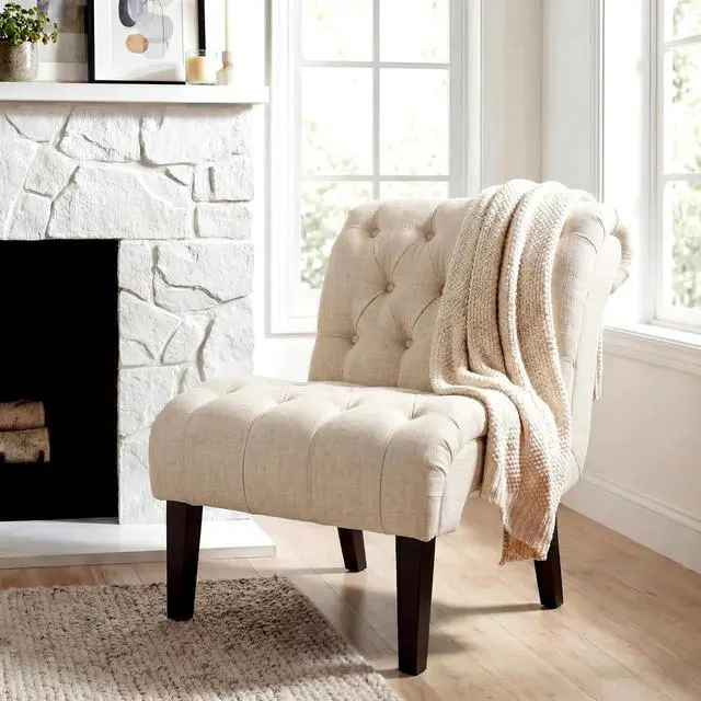 Alt view image 3 of 7 - Mid Century Modern Accent Chair, Upholstered Button Tufted Chair