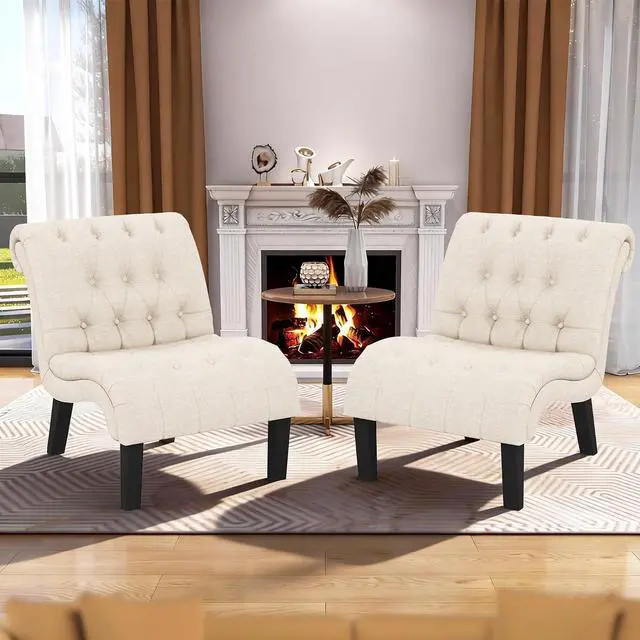 Alt view image 7 of 7 - Mid Century Modern Accent Chair, Upholstered Button Tufted Chair