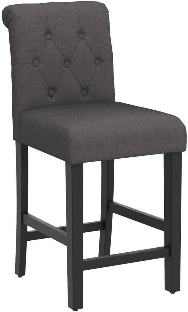 Alt view image 5 of 7 - GOTMINSI 24inch Counter Height Bar Stool, Set of 4 Counter Height Chairs for Kitchen Island Upholstered Back Bar Chairs Fabric Barstool with Button Tufted Decoration Leisure Style (Grey)