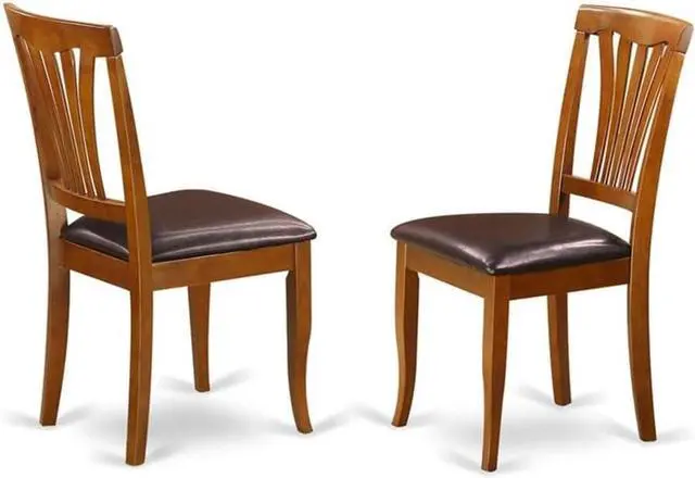 Main image of East West Furniture AVC-SBR-LC Avon Dining Chairs - Faux Leather Upholstered Wood Chairs, Set of 2, Saddle Brown