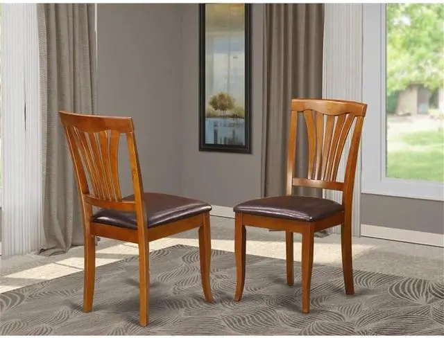 Alt view image 2 of 3 - East West Furniture AVC-SBR-LC Avon Dining Chairs - Faux Leather Upholstered Wood Chairs, Set of 2, Saddle Brown