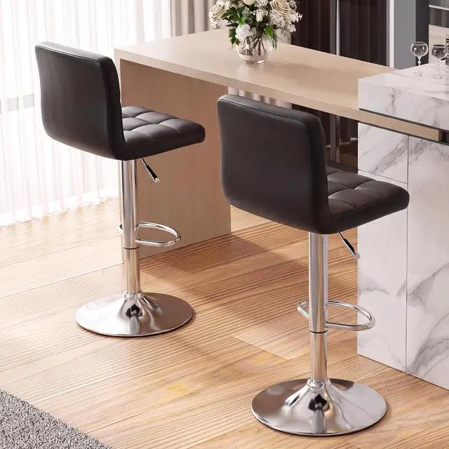 Alt view image 2 of 7 - Homall Bar Stools Modern PU Leather Adjustable Swivel Barstools, Armless Hydraulic Kitchen Counter Bar Stool Extra Height Square Island Barstool with Back Set of 2 (Leather, Black)