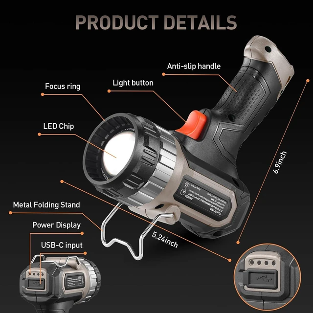 Alt view image 4 of 7 - FORTO Compact Rechargeable Spot Light with Adjustable Focus