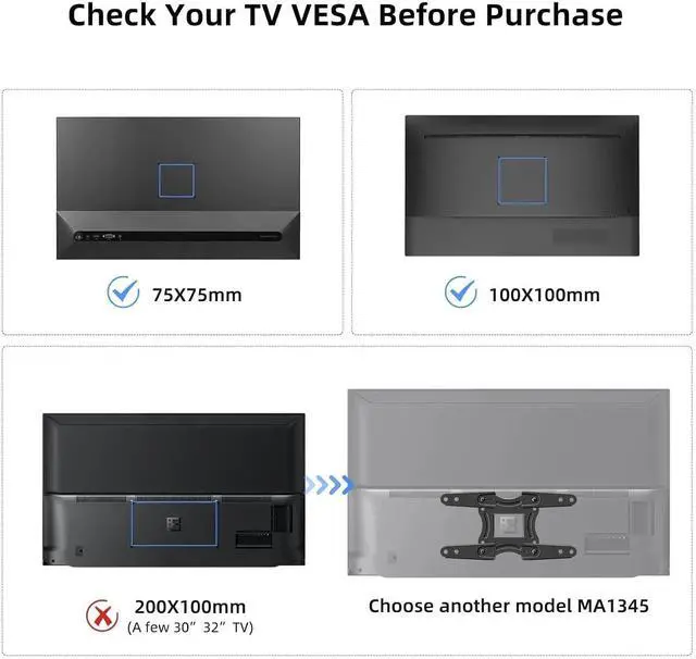 Alt view image 2 of 7 - Suptek TV Wall Bracket Mount Swivel and Tilt for Most 15"-32" LED, LCD, OLED Flat Screen TVs and Monitors with VESA 75x75-100x100mm up to 13kg Full Motion Monitor Wall Bracket MA2720