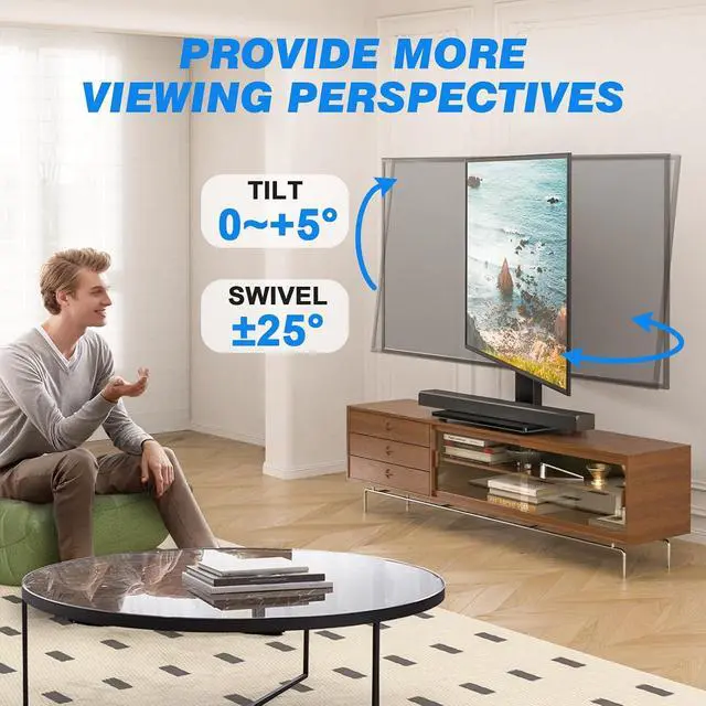 Alt view image 3 of 7 - Rfiver Universal TV Stand for 32-75 inch TVs, Support 50°Swivel and 5°Tilt