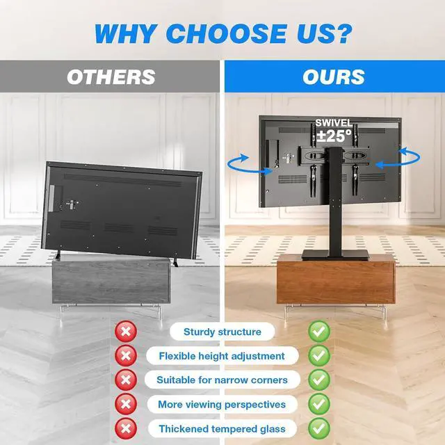Alt view image 7 of 7 - Rfiver Universal TV Stand for 32-75 inch TVs, Support 50°Swivel and 5°Tilt