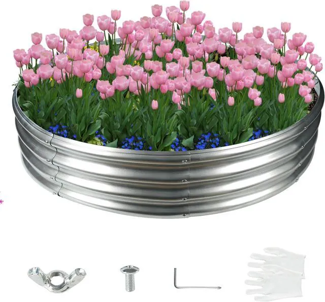 Main image of 12 Inch Tall 60 Inch Diameter Round Silver Raised Garden Bed Kits Outdoor