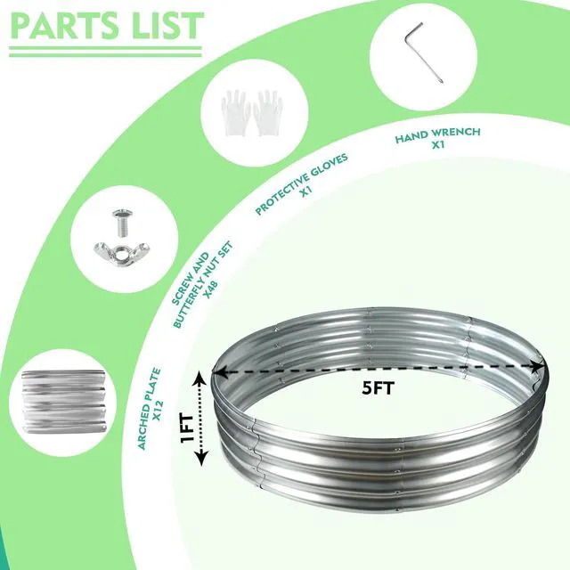 Alt view image 2 of 6 - 12 Inch Tall 60 Inch Diameter Round Silver Raised Garden Bed Kits Outdoor