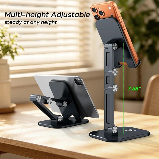 Alt view image 4 of 7 - OCYCLONE Phone Stand, Foldable Cell Phone Stand Holder for Desk Office Accessories Adjustable Height and Angle iPhone Stand - Black
