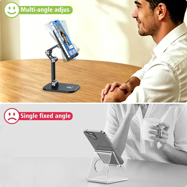 Alt view image 5 of 7 - OCYCLONE Phone Stand, Foldable Cell Phone Stand Holder for Desk Office Accessories Adjustable Height and Angle iPhone Stand - Black