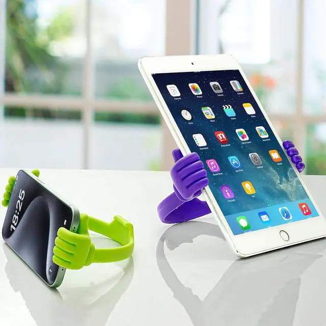 Alt view image 2 of 7 - HONSKY Thumbs-Up Phone Stand for Tablets, E-Readers and Smart Phones Green/Purple 2 Count