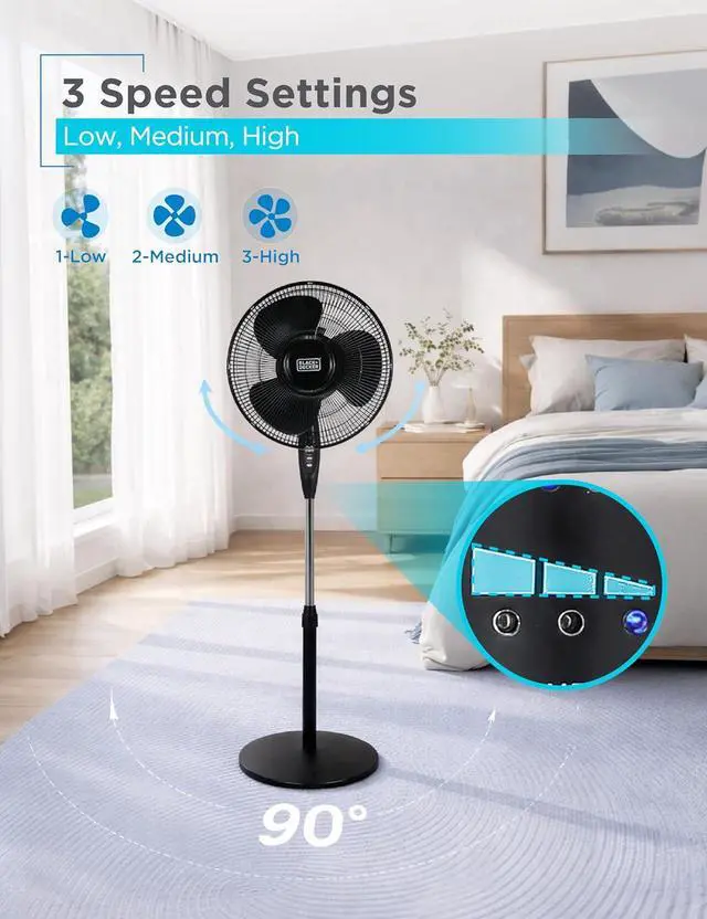 Alt view image 5 of 7 - BLACK+DECKER 16" Oscillating Pedestal Fan with Remote, BFSR16B, Black