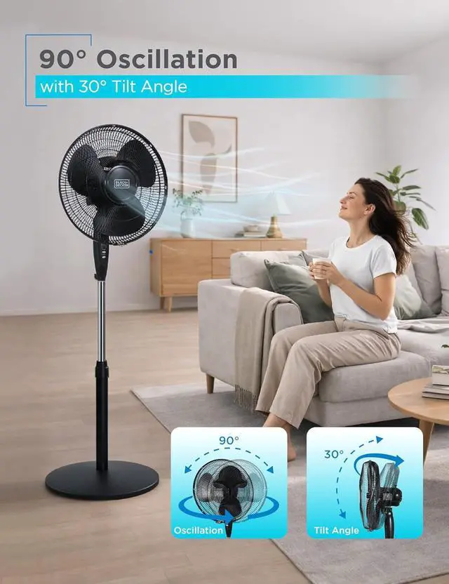 Alt view image 7 of 7 - BLACK+DECKER 16" Oscillating Pedestal Fan with Remote, BFSR16B, Black