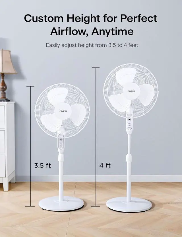 Alt view image 3 of 7 - PELONIS 16" Adjustable Oscillating Pedestal Fan with Remote for Bedroom