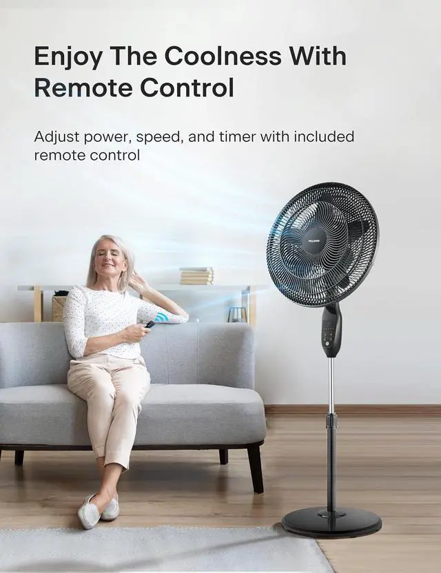 Alt view image 3 of 7 - PELONIS 18" 5-Blade Adjustable Oscillating Pedestal Fan with Remote, Black