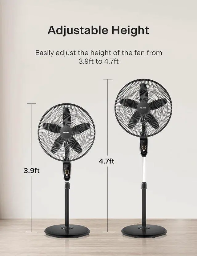 Alt view image 6 of 7 - PELONIS 18" 5-Blade Adjustable Oscillating Pedestal Fan with Remote, Black