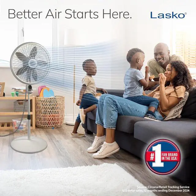 Alt view image 2 of 7 - Lasko Cyclone Pedestal Fan, Adjustable Height, Remote Control, Timer, 3 Speeds, for Bedroom, Kitchen, Office and Living Room, 18", White, 1885, Large