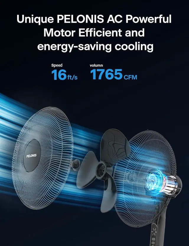 Alt view image 6 of 7 - PELONIS 16" Adjustable Oscillating Pedestal Fan with Remote for Bedroom