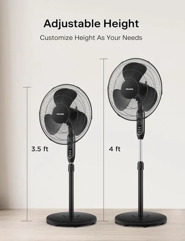 Alt view image 7 of 7 - PELONIS 16" Adjustable Oscillating Pedestal Fan with Remote for Bedroom