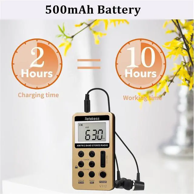Alt view image 5 of 7 - Retekess V112 AM FM Radio Portable, Mini Radio(Gold)