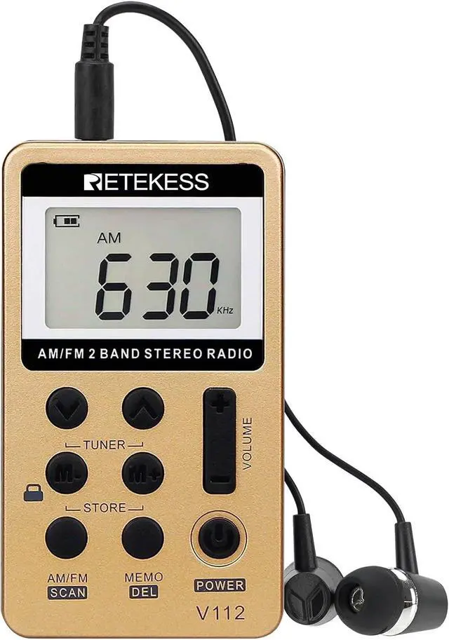 Alt view image 7 of 7 - Retekess V112 AM FM Radio Portable, Mini Radio(Gold)