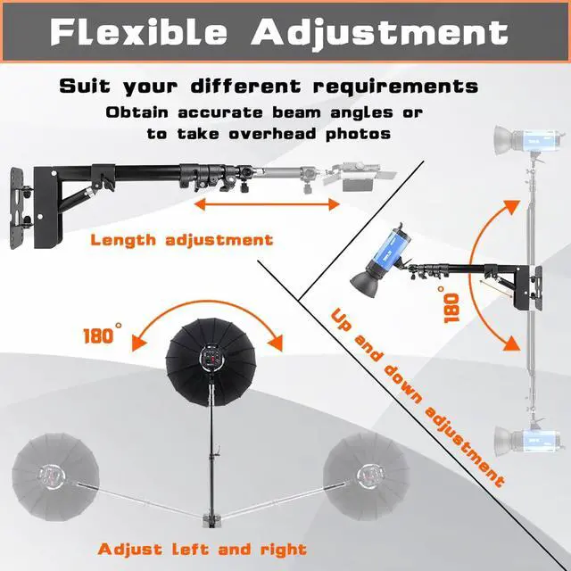 Alt view image 3 of 6 - Wall Mounting Triangle Boom Arm for Ring Light, 180° Flexible Rotation