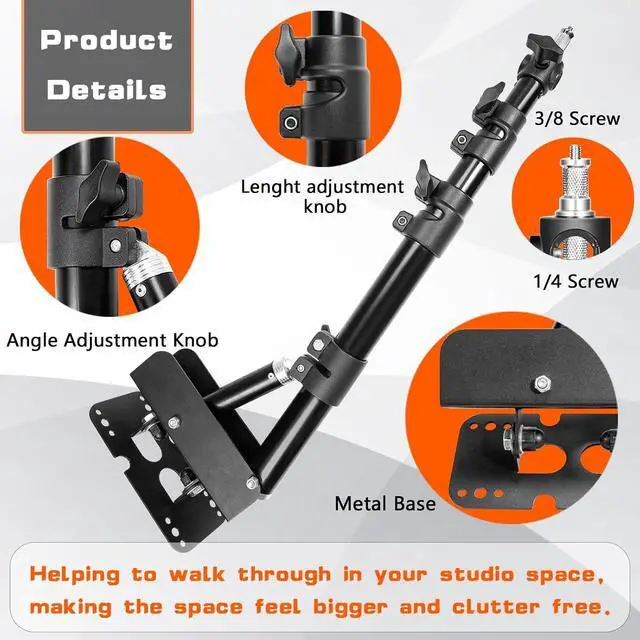 Alt view image 5 of 6 - Wall Mounting Triangle Boom Arm for Ring Light, 180° Flexible Rotation
