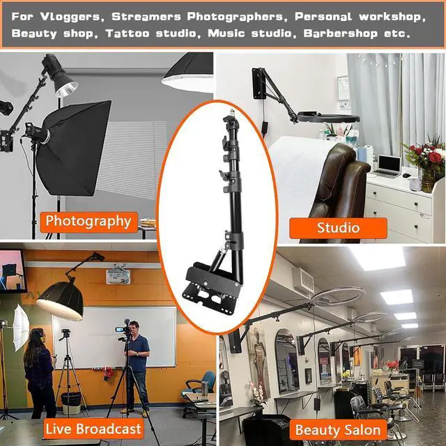 Alt view image 6 of 6 - Wall Mounting Triangle Boom Arm for Ring Light, 180° Flexible Rotation