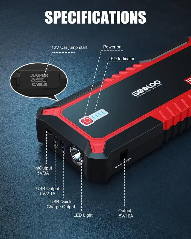 Alt view image 6 of 7 - GOOLOO GP3000 Jump Starter, 3000A Peak Car Starter (9L Gas or 7L Diesel)